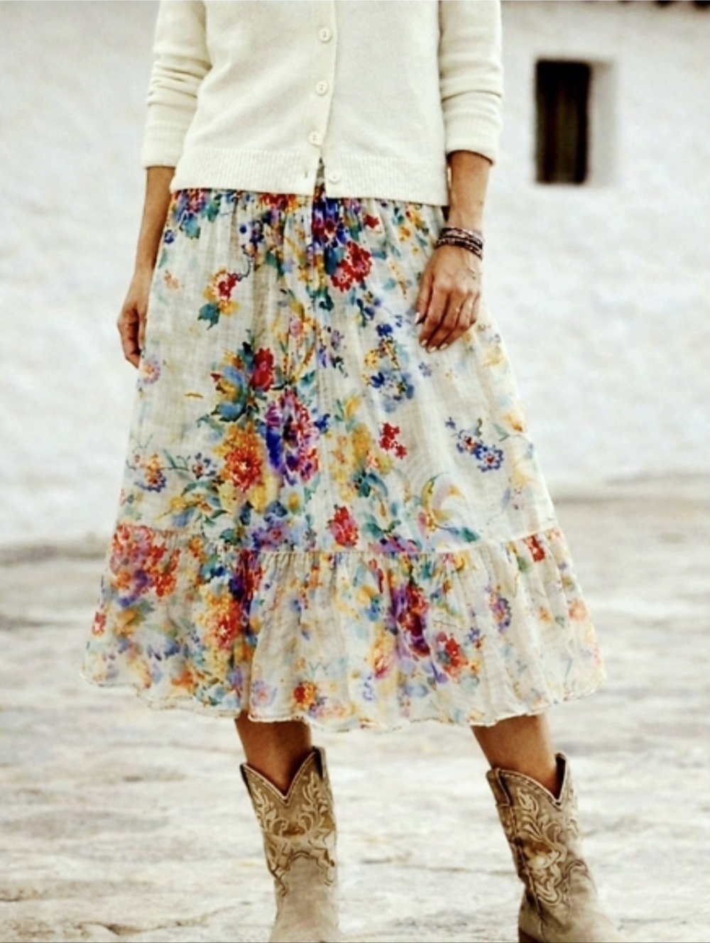 Vintage 70s Boho Floral Skirt Cotton Size 6 Cottagecore Fairy Romantic Prairie